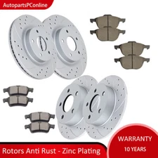 Front Rear Slotted Rotors and Brake Ceramic Pads Kits for 2012 -2018 Ford Focus
