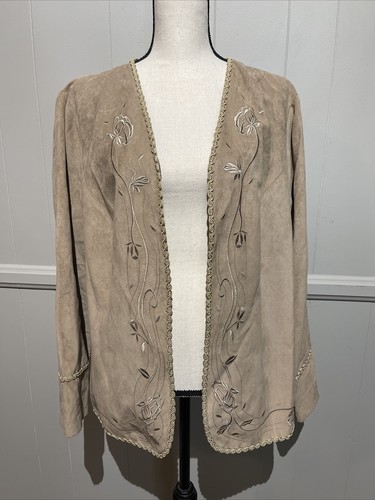 Dressbarn EUC Women’s Brown Embroidered Open Cardigan LS Size 2X 52x28” Bin B3