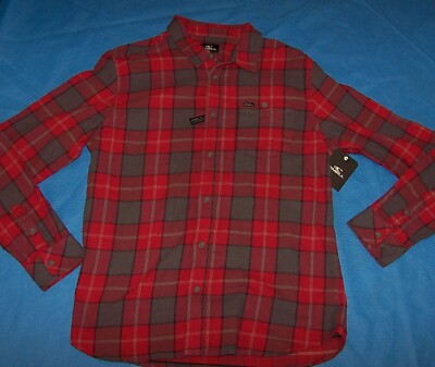 Size M Mens Long Sleeve O'Neill Standard Fit Flannel Shirt Red & Gray Plaid