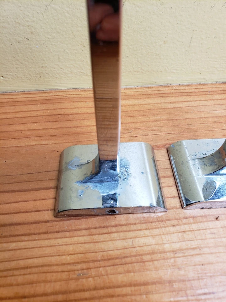 Vintage Salvaged Chrome Bath Glass Shelf Brackets Metal Supports 5 1/4" - Image 2 of 4