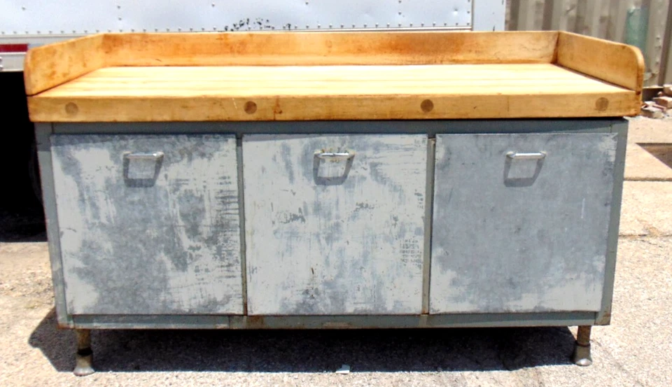 Mesa de estación de trabajo industrial de colección para chef carnicero bloque panadero 72x30 Foto 2 de 4