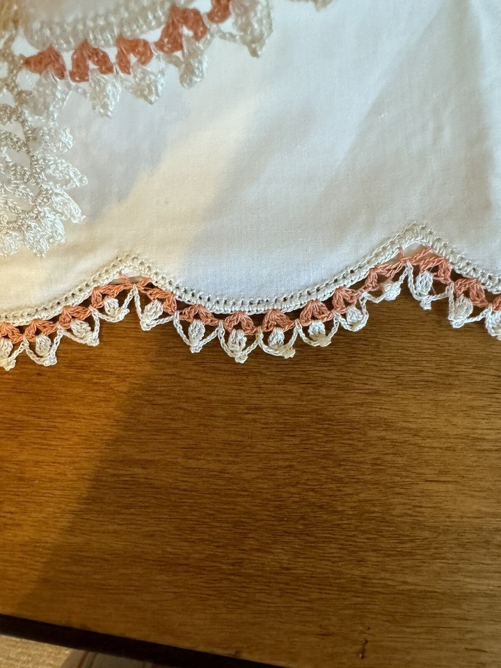 Vintage Set Handmade Embroidered/crocheted Design Pillowcase Standard