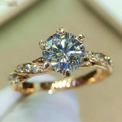 Elegant 18k Yellow Gold Plated Rings Cubic Zirconia Wedding Jewelry Size 6-10