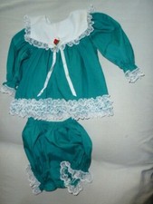 Vtg Bryan Baby Girl Long Sleeve Lacy Ruffle Dress Turquoise Bloomers 6-9