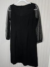 Talbots Dress Womens 6 Black Polka Dot Mesh Sleeve Sheath Knee Length NEW $129