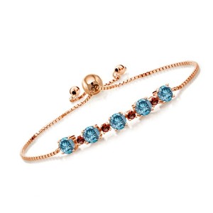 Authentic 18K Rose Gold Plated Silver Blue Lab Grown Diamond and Garnet Bracelet For