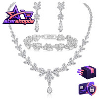 Hochzeitsschmuck-Set Halskette Ohrringe Strass Kristall TräNe Blatt Braut Damen