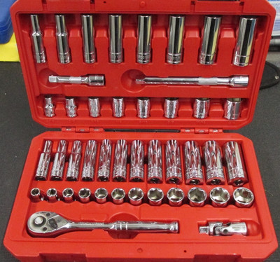 TEKTON 3/8 Inch 6 Point Drive Socket and Ratchet Set with Case, 46-Piece