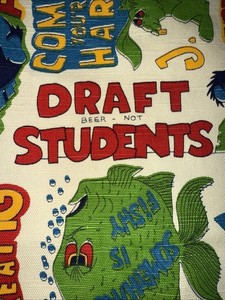 Pair Of  Vintage Hippie Protest 60’s Valance Curtains Bright Colors Phrases