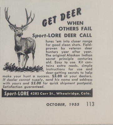 1955 Print Ad Sport-LORE Deer Calls Buck Alaskan Indian Secret Wheatridge,CO