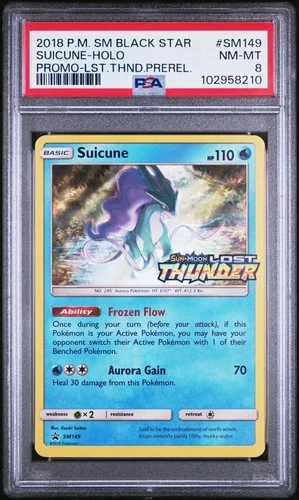 Suicune SM149 Prerelease Holo Promo - Pokemon Sun & Moon Lost Thunder PSA8