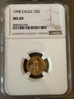 American Eagle 1998 G$5 Coin MS 69 1/10 oz NGC Certified Gold Coin