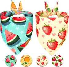 New Summer Fruit Dog Bandanas 2 Pack 4 Pattern Reversible, Holiday Bandana for