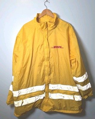 Men s DHL Yellow With Reflectors Windbreaker/Raincoat Jacket Pullout Hood 2XL