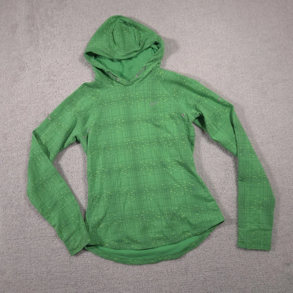Nike Sudadera con Capucha Mujer Pequeña Verde Dri-FIT Correr Pullover Agujeros para Pulgar Bolsillo con Cremallera Foto 2 de 4