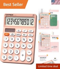 Charming 12-Digit Pink Desk Calculator with Large LCD Display Big Buttons