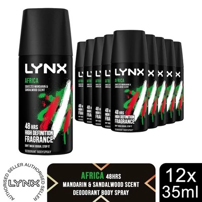 12 Pack Lynx Deodorant Body Spray, Africa, 35ml