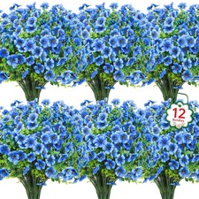 12 Bundles Artificial Flowers for Outdoors Fake Silk Flowers UV Resistant Fau...