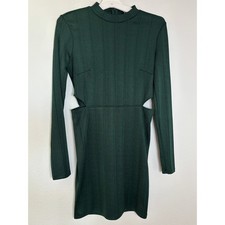 Forever 21 Contemporary Green Ribbed Mock Neck Cut Out Mini Dress Large
