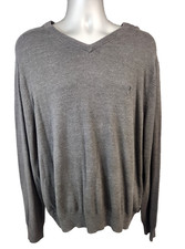 IZOD Sweater Mens XL Gray Pullover Lightweight Knit V Neck Classic Casual