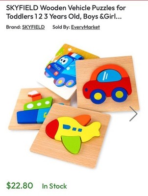 SKYFIELD 4 Pc Wooden Vehicle Puzzles 1+ Years Old Toddler Education Motor Skills