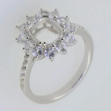 925 Sterling Silver Semi Mount Ring Setting Cushion 9x7mm Halo Ring White Topaz