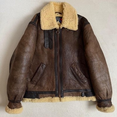 Schott B-3 Flight Jacket Sheepskin Leather Brown Size 40 USA Vintage