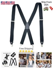 Black Elastic Mens Braces Suspenders Widening 2''/5cm X-shaped Adjustable Length