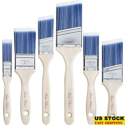 6 Piece Paint Brush Set Natural Bristle Flat Angled Smooth Finish Painting New