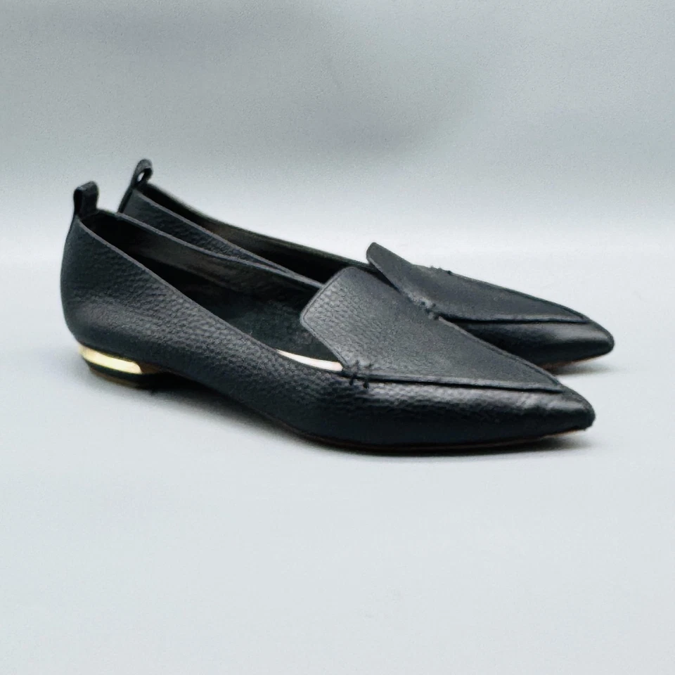 Nicholas Kirkwood Zapatos Mujer 9 Negro Cuero Beya Punta Mocasines Sin Cordones Foto 2 de 4