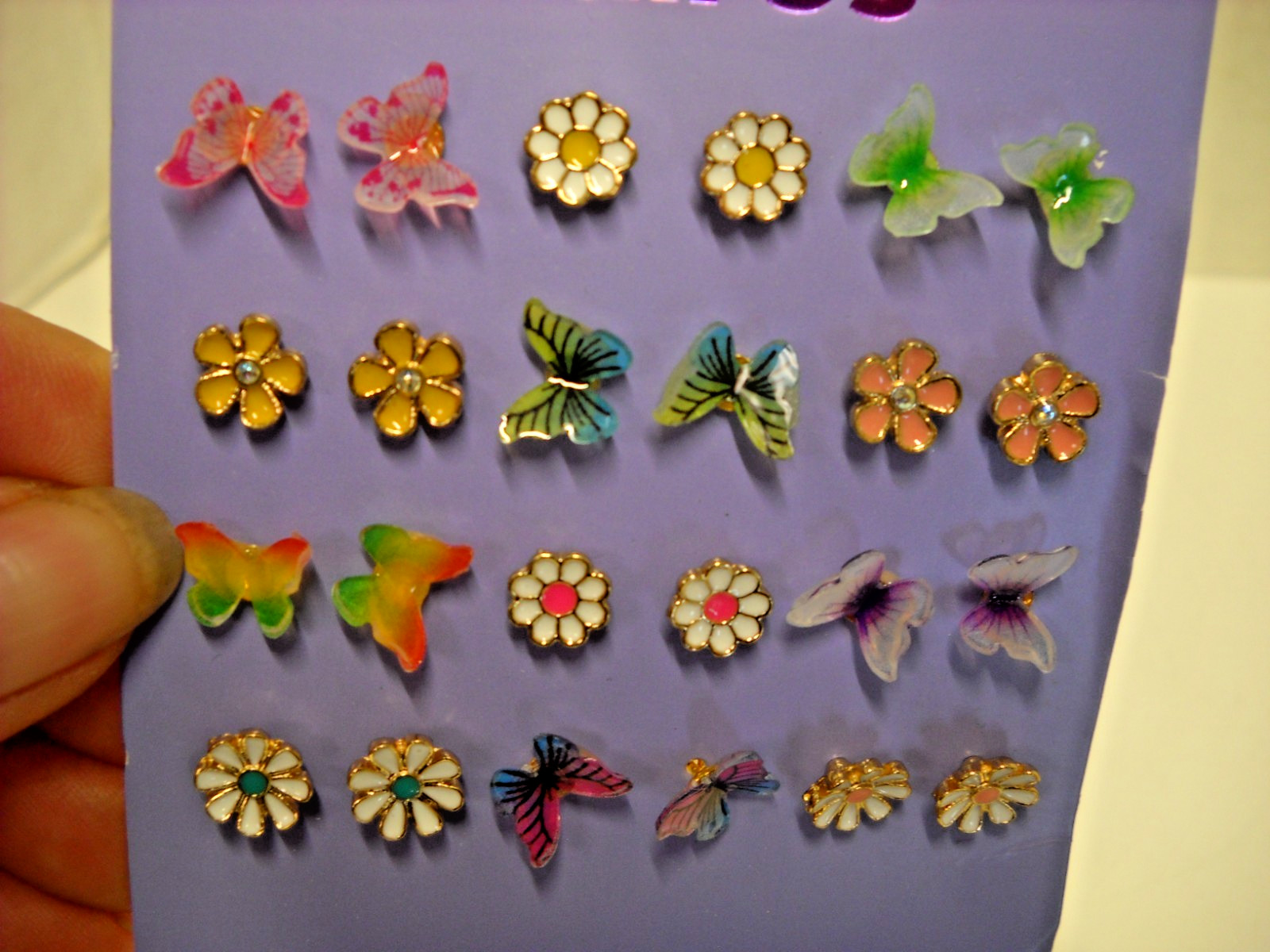 Claire's Girl's Stud Earrings 24 Pairs Butterfly Flower Cat Cherry Crown Lot B