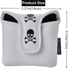 Golf Club Skull Square Mallet Putter Cover Magnetic Closure Skeleton PU Leath...
