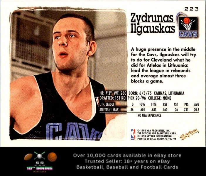 1997-98 Hoops BASKETBALL #223 Zydrunas Ilgauskas RC - Image 2 of 2