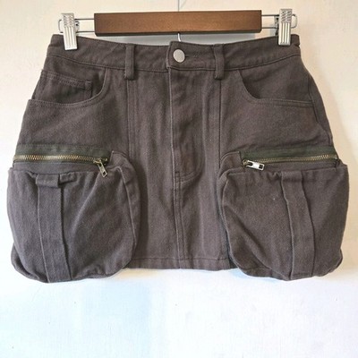 Emory Park Denim Mini Skirt Utility Cargo Pockets Womens Small 27''Wx12''L Brown