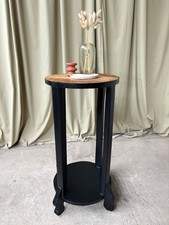 Vtg Antique Painted Black Wooden Plant Side Table Dumbwaiter Pedestal Retro 1040