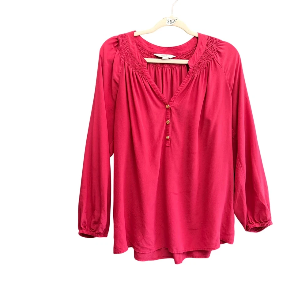 Lilly Pulitzer 100% Silk Elsa Long Sleeve Blouse Top Women Poinsettia Red - Image 2 of 4