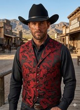 WAH Western Vest Floral Tapestry Cowboy Mens M Embroidered Metal Buttons