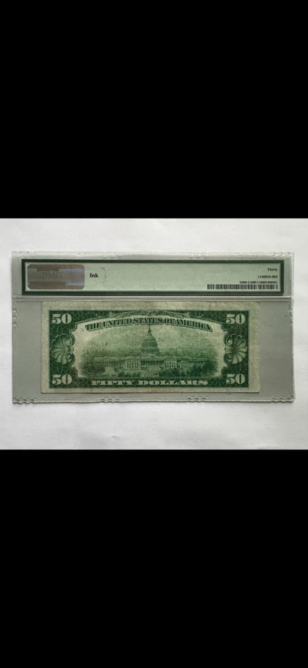 1929 $50 Federal Reserve Bank Note (FRBN) Chicago PMG 30 Very Fine Legal Tender - Image 2 of 3