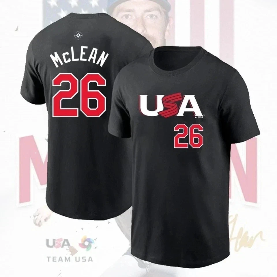 Nolan McLean #26 USA Baseball 2026 World Classic Double Sided T-Shirt