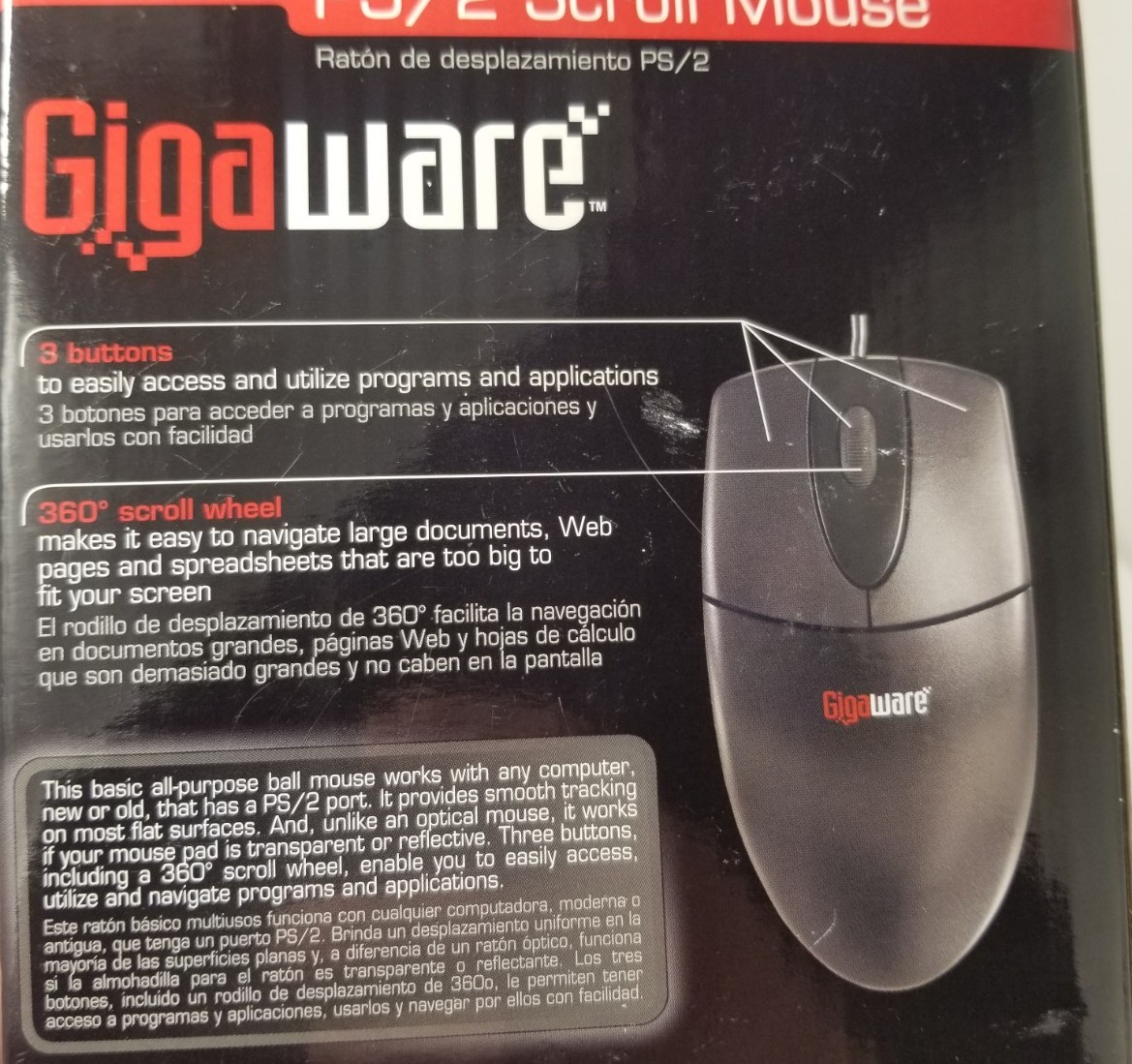 Nuevo Mouse Gigaware 26-930 con cable PS/2 y rueda de desplazamiento NOS, imagen 7
