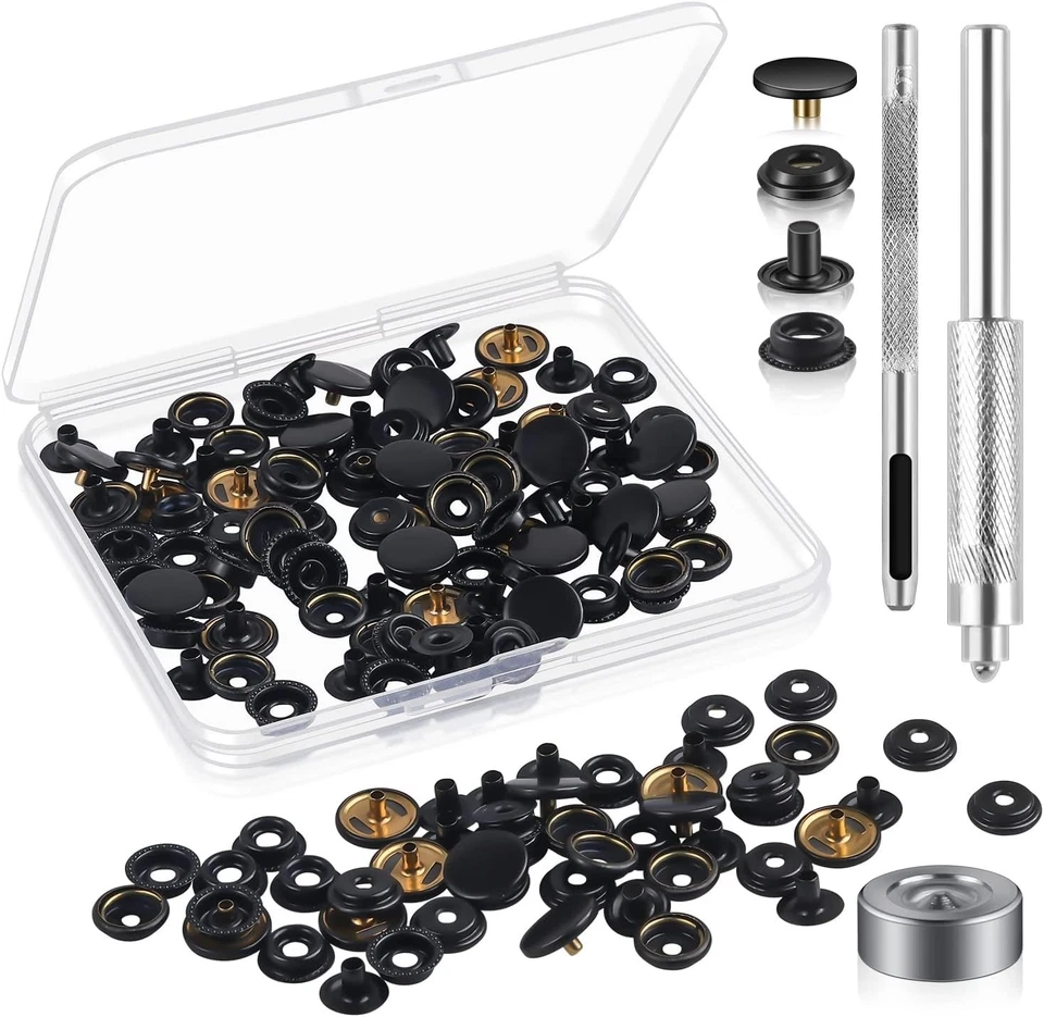 Essential Snap Fasteners Kit: 200 Black 15MM Snaps for Fabric & Leather Crafts - Image 3 of 4
