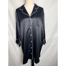 Natori Black Satin Sleep Shirt Nightgown Women  s Size M Button Front Pajama Gown