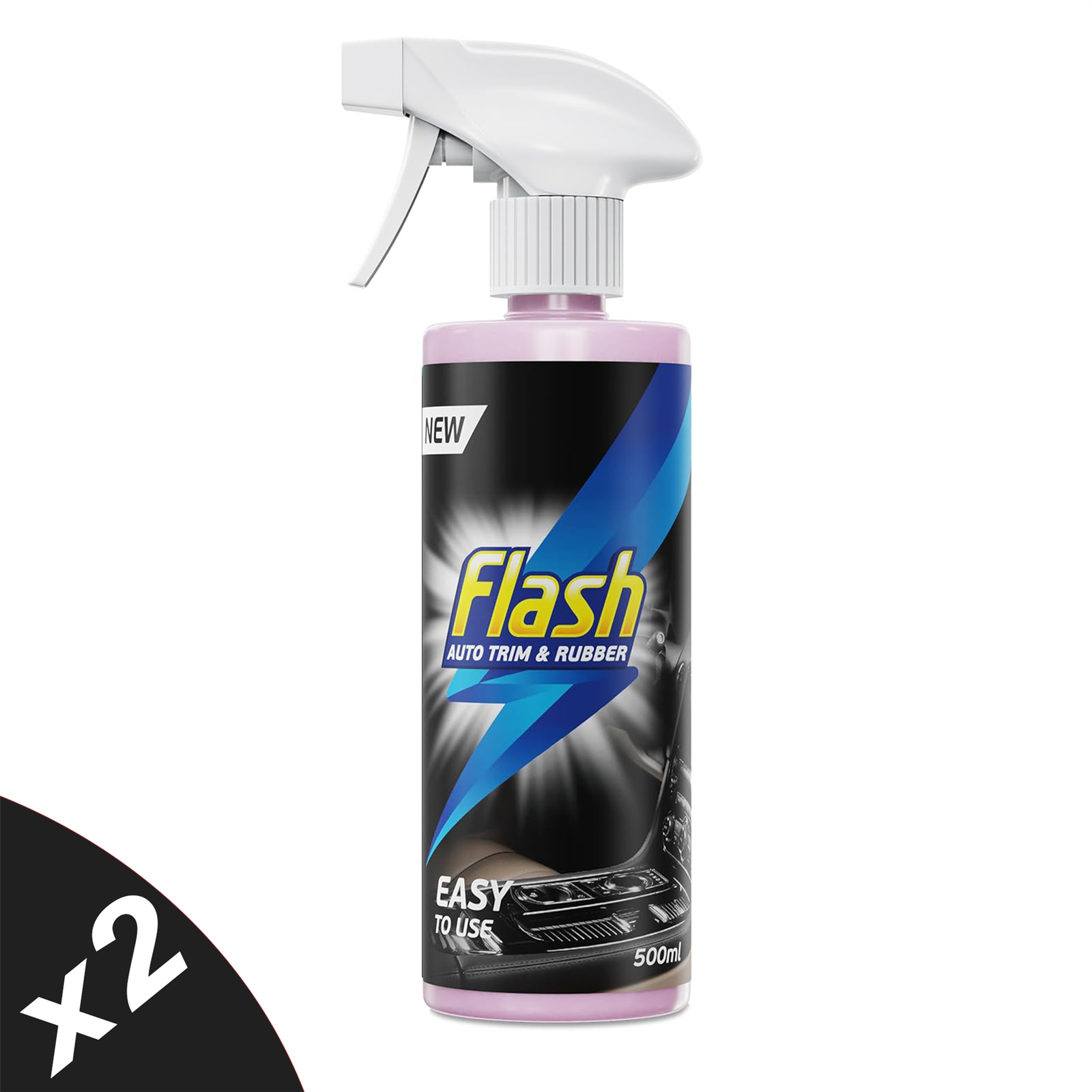 FLASH Trim & Rubber Care Dashboard Bumper Protector & Cleaner Spray 2x500ml