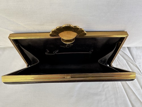Vintage 20s - 40s Evans Elegance Art Deco Clutch Bag Wallet Black Brass Gold - Picture 6 of 7