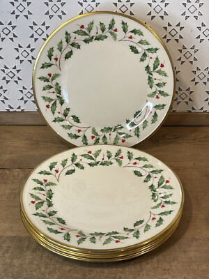Lenox Holiday Gold Trimmed Christmas Dinner Plates - Set of 4 Made