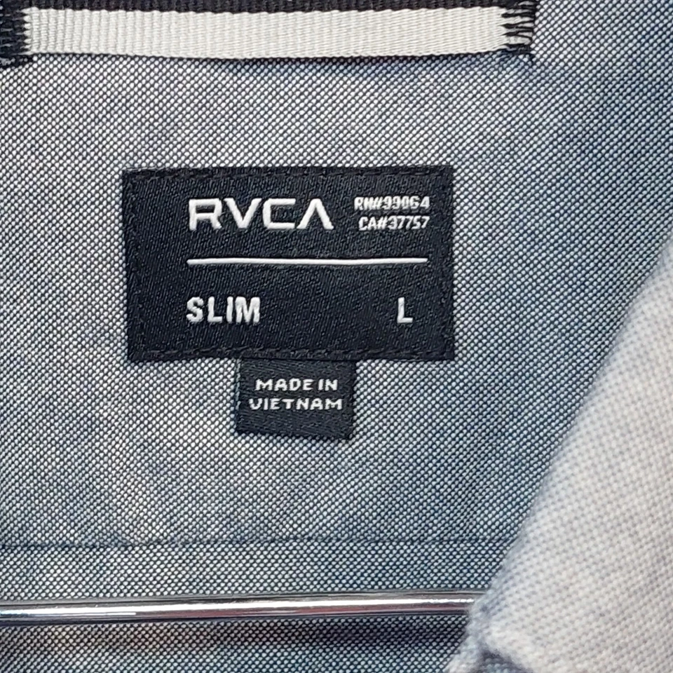 Camisa RVCA Azul Gris Calce Ajustado Bolsillo Talla L Manga Larga Logo Para Hombre Botón Foto 4 de 4