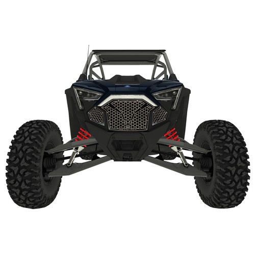 3 Pc CNC Laser Cut Steel Grille Polaris RZR PRO R Turbo Clear over Raw / Black - Picture 2 of 6