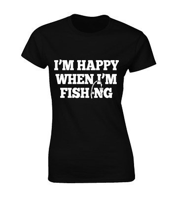 I'M HAPPY WHEN I'M FISHING DAMEN T-SHIRT KARPFENFISCHER ANGLER GESCHENKIDEE TOP