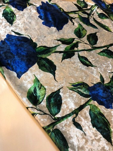 Printed Designer Crushed Velvet fabric Upholstery Dress curtains 58”Wide Stretch - Picture 10 of 61