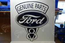 FORD GENUINE PARTS V8 HEAVY DIE CUT STEEL ENAMEL SIGN 44" HIGH BY 36" WIDE-HUGE!